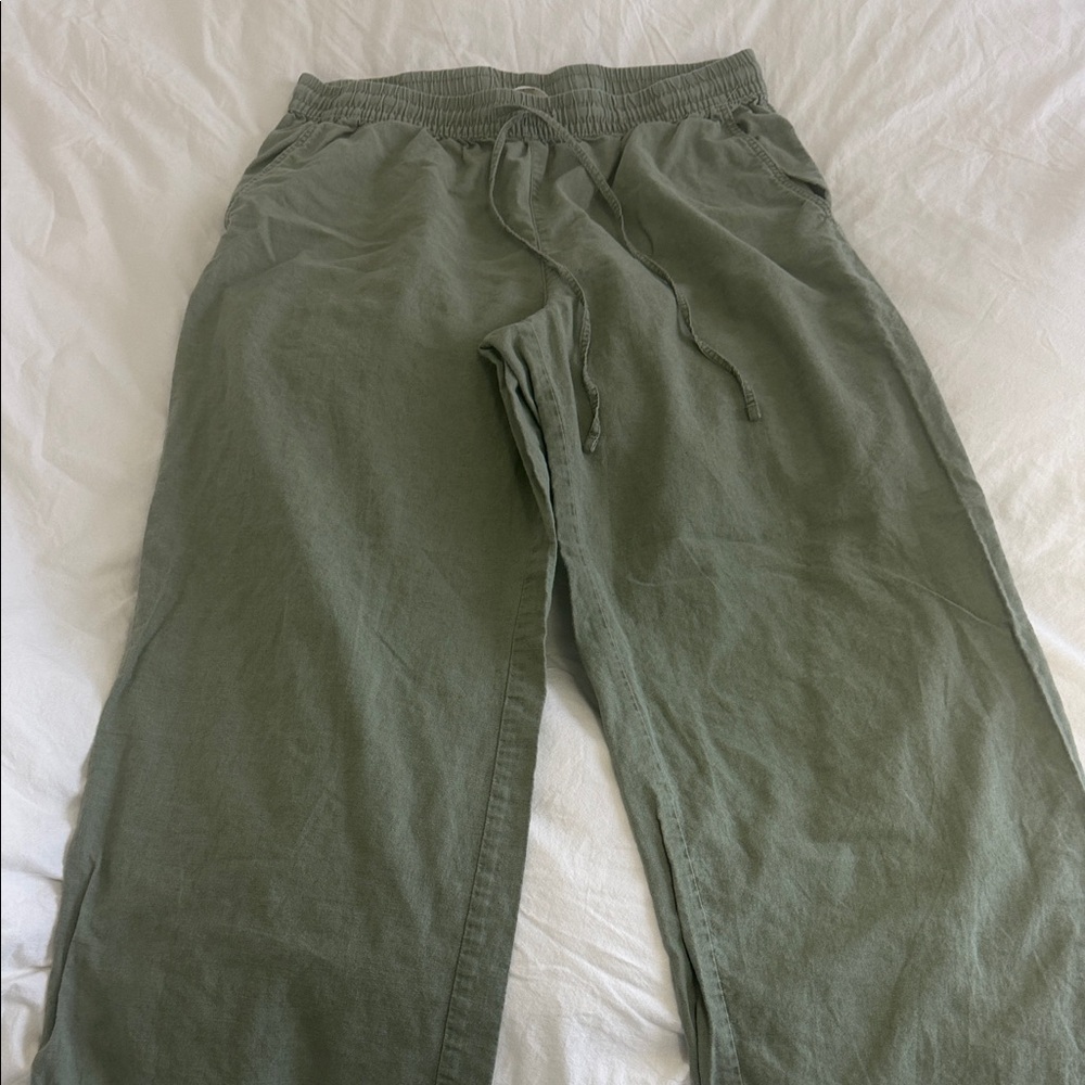 H&M Sage Green Wide Linen Leg Pants